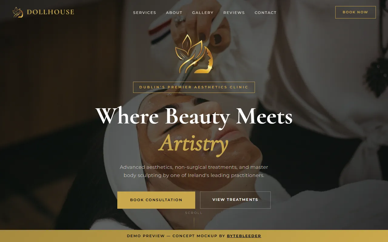 Screenshot of the DollHouse Aesthetics website concept