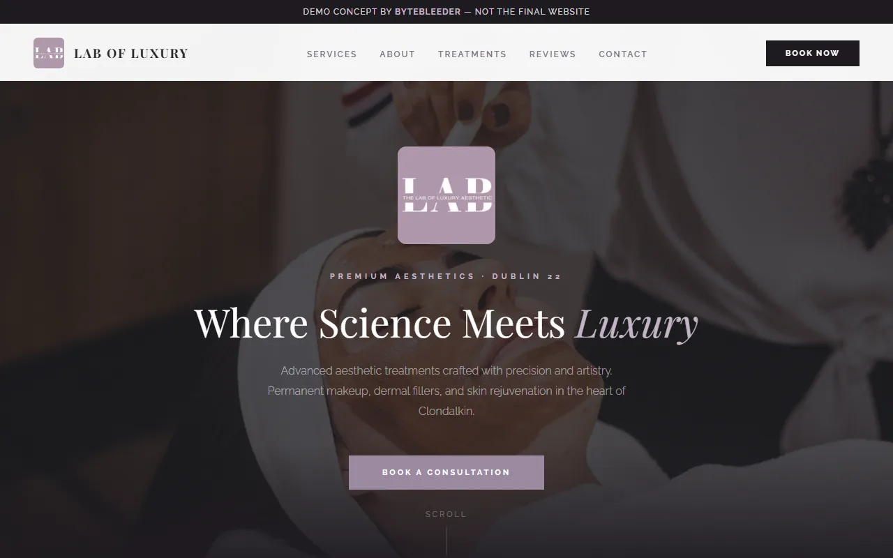 Screenshot of the The Lab of Luxury website concept