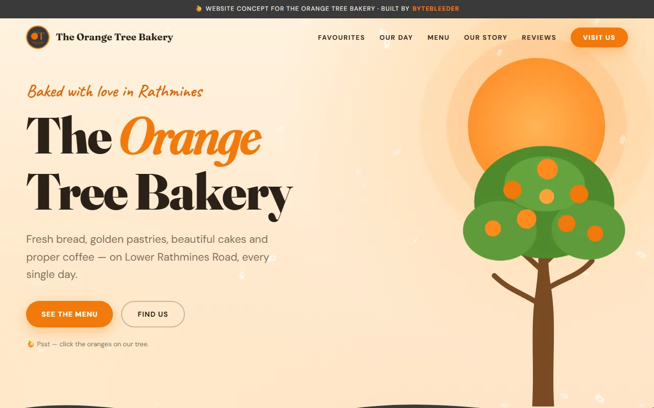 Screenshot of the The Orange Tree Bakery website concept